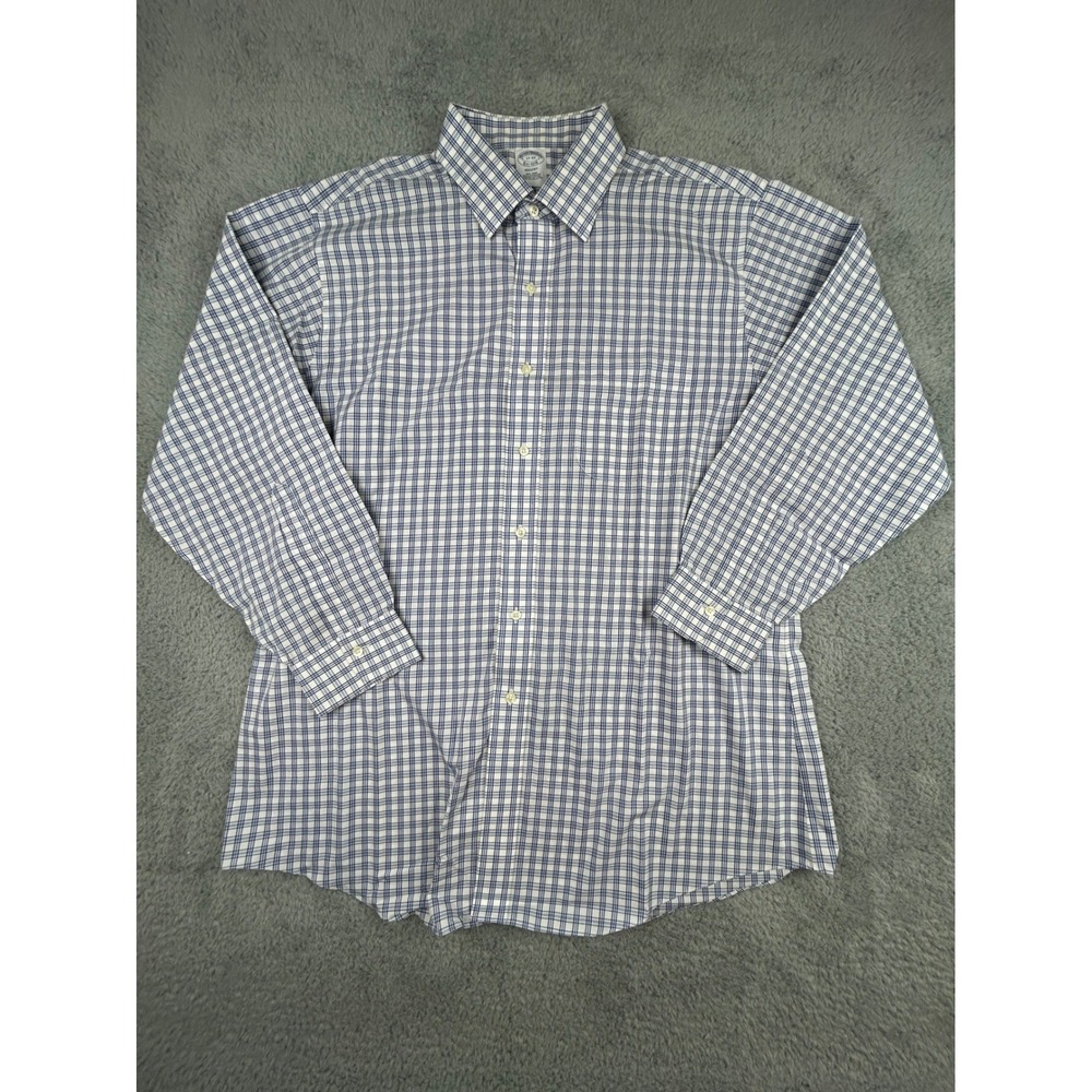 Brooks Brothers Regent Non-Iron Shirt Mens 17-33 Blue White Plaid Supima Cotton